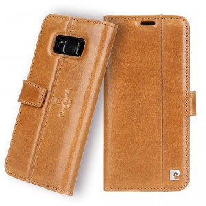 Pierre Cardin Samsung S8 Plus Case Genuine Leather Book Cover Brown