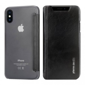 Pierre Cardin iPhone X / Xs book case cover genuine leather black