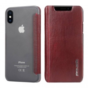 Pierre Cardin iPhone X / Xs book case cover real leather red