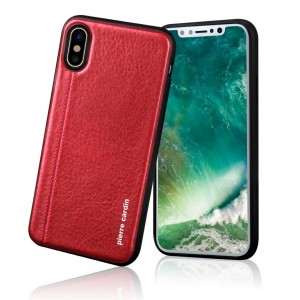 Pierre Cardin iPhone X / Xs case cover real leather red