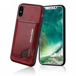 Pierre Cardin iPhone X / Xs Case Cover Genuine Leather Stand Card Slot Red