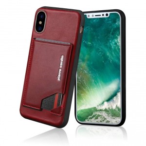 Pierre Cardin iPhone X / Xs Hülle Case Cover Echtleder Stand Kartenfach Rot
