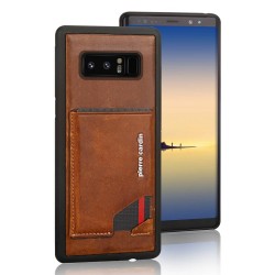Pierre Cardin Samsung Note 8 Case Cover Real Leather Stand Card Slot Brown