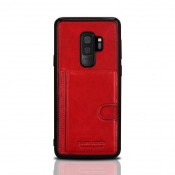 Pierre Cardin Samsung S9 Plus Case Genuine Leather Red Stand Card Slot