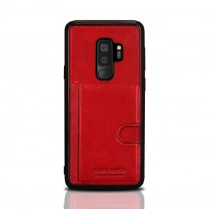 Pierre Cardin Samsung S9 Plus Case Genuine Leather Red Stand Card Slot