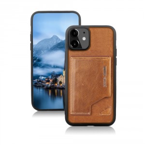 Pierre Cardin iPhone 12 Mini Hülle Case Cover Echtleder Stand Kartenfach Braun