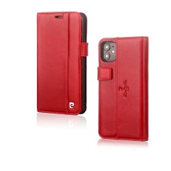 Pierre Cardin iPhone 12 Mini Genuine Leather Book Case Cover Red