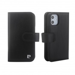 Pierre Cardin iPhone 12 Mini Genuine Leather Book Case Cover Black