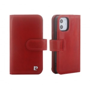 Pierre Cardin iPhone 12 Mini Ledertasche Echtleder Book Cover Rot