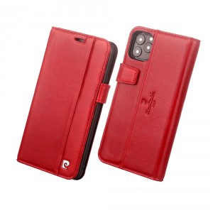 Pierre Cardin iPhone 12 / 12 Pro Book Case Tasche Echtleder Rot