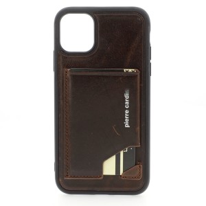 Pierre Cardin iPhone 12 Pro Max Case Cover Genuine Leather Stand Card Slot Dark Brown