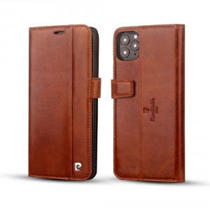 Pierre Cardin iPhone 12 Pro Max book case genuine leather brown