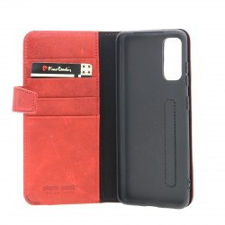 Pierre Cardin Samsung S20 Ledertasche Echtleder Book Cover Rot