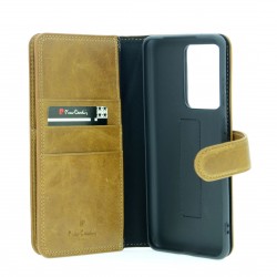 Pierre Cardin Samsung S20 Ultra Tasche Book Case Echtleder Braun