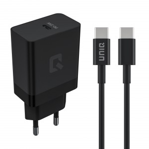 UNIQ Fast Charger PD 25W Adapter 3A USB Type C Kabel Schwarz