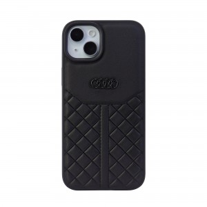 Audi iPhone 15 Plus Case Cover Genuine Leather Q8 Series Black