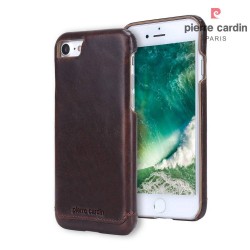 Pierre Cardin iPhone SE 2022, 2022, 8, 7 cover case genuine leather brown