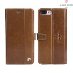 Pierre Cardin iPhone 8 Plus / 7 Plus Tasche Book Case Echtleder Braun