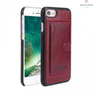 Pierre Cardin iPhone SE 2020 / 8 / 7 case cover real leather card slot red