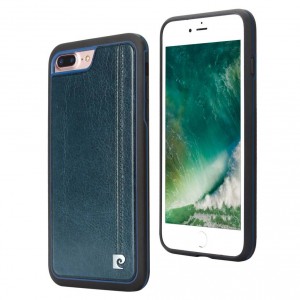 Pierre Cardin iPhone 8 Plus / 7 Plus Cover Case Echtleder Hülle Blau