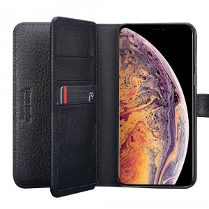 Pierre Cardin iPhone Xs Max Genuine Leather Book Case Cover Black