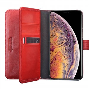 Pierre Cardin iPhone Xs Max Genuine Leather Book Case Cover Red