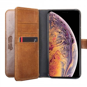 Pierre Cardin iPhone Xs Max Genuine Leather Book Case Cover Brown