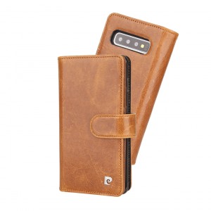 Pierre Cardin Samsung S10 Plus book case genuine leather brown