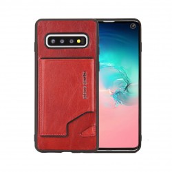 Pierre Cardin Samsung S10 Case Genuine Leather Stand Card Slot Red