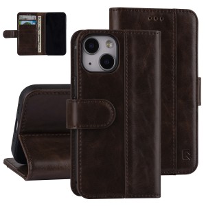UNIQ iPhone 13 mini Tasche Book Case Kartenhalter Magnetverschluss Braun